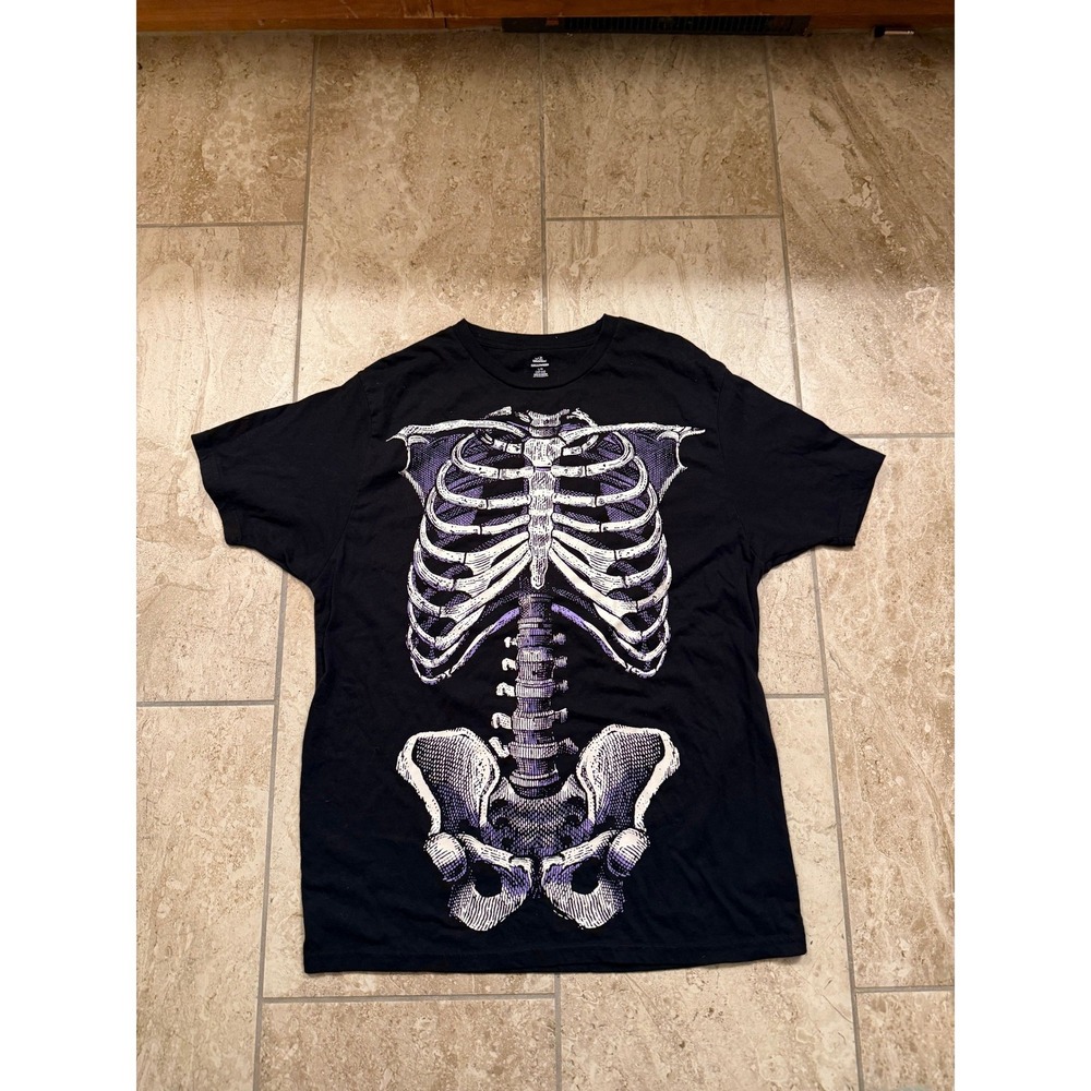 Way to Celebrate Halloween Mens Skeleton Rib Cage Graphic T-Shirt Black Large